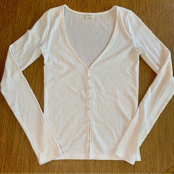 Aritzia Wilfred Button Down Ribbed White Long Sleeve Top XXS - Picture 1 of 7